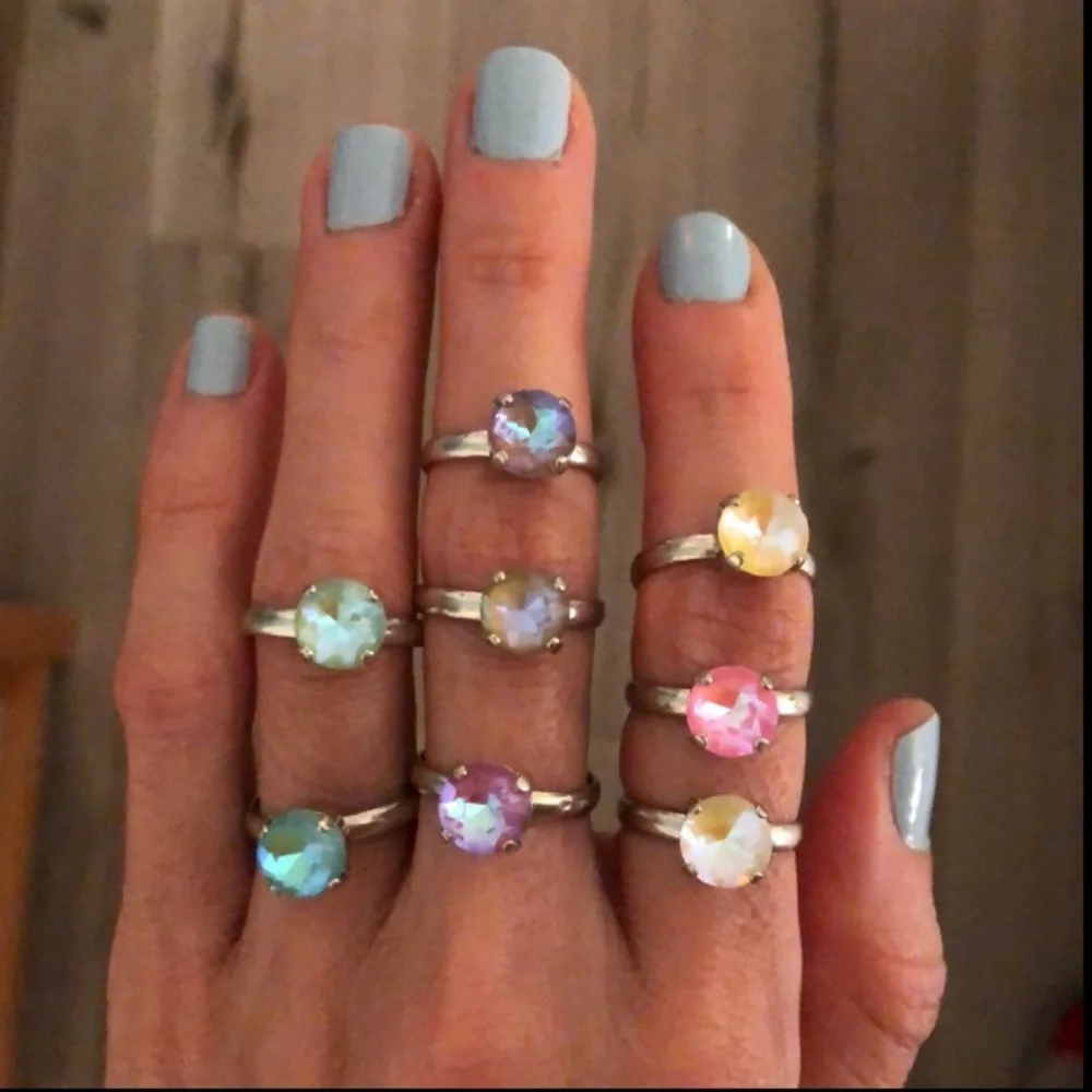 Pink Aurora Borealis + Silver Cystal Ring